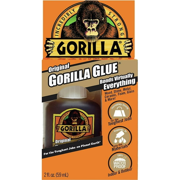 Gorilla Glue Original Waterproof Polyurethane Glue - Liquid Adhesive - 1 Pack, 2 oz, Brown