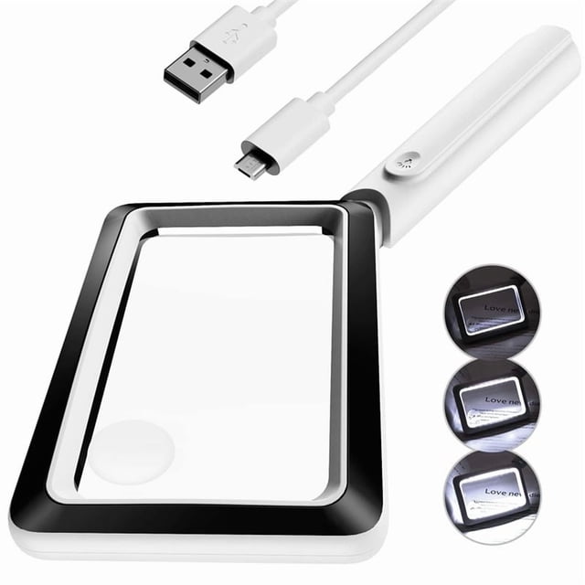 Lupa Recargable 4X con Luz 20LED, Lupa Iluminada de PáGina Rectangular de Mano, 3 Modos de Brillo