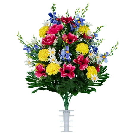 Sympathy Silks Artificial Cemetery Flowers Pink Anemone Garden Mix