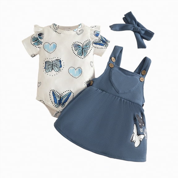 HCNTES Toddler Girls Summer Outfit Round Neck Short Sleeve Smocked T-shirt Elastic waist Casual Pants 2Pcs Cartoon Print 2PCS Set(L01-Navy,3-6 Months)