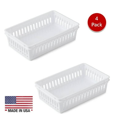 Tribello Plastic Bin Baskets for Organizing, White Storage Tray, Rectangle 9 x 6 x 2 - Pack of 4 - Made in USA