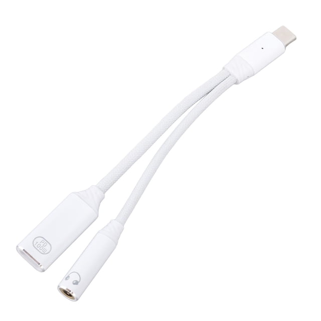 USB C Male To USB C Female Adapter, USB C To 3.5mm Sound Adapter Easy To Use 2 in 1 Support 100W PD Clear Sound Quality for Study Work Life Grey,White