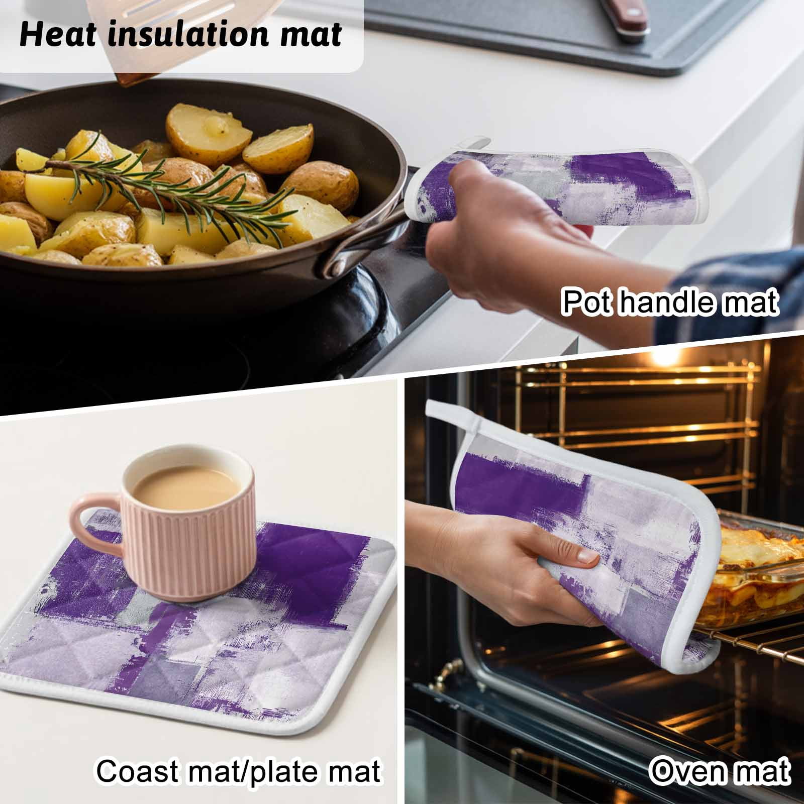 Modern Oil Painting Pot Holders for Kitchen Heatproof Potholder, 5 Pack Purple Grey Abstract Graffiti Art Hot Pads Multipurpose Oven Pads Cloth Potholders Trivet for Cooking Baking