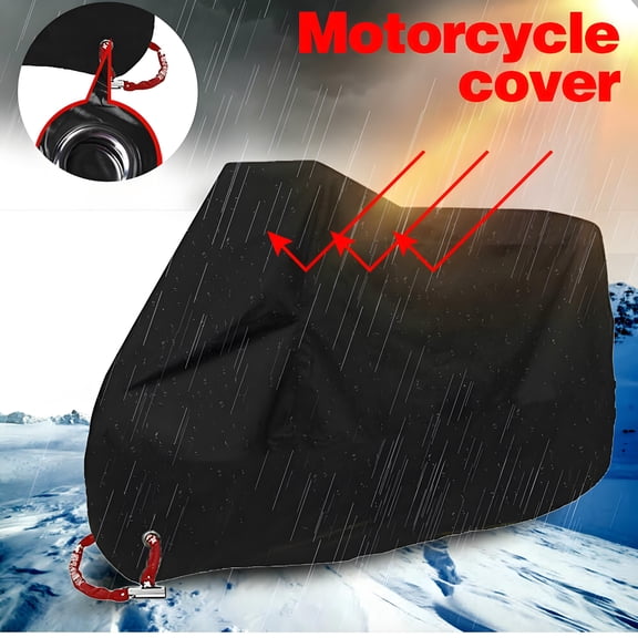 ‌3XL Heavy Duty Motorcycle Cover - Waterproof Snow & Rain Protection, UV Resistant, Dustproof, Lockable Front Wheel, Safety Buckle Rear Wheel, Elastic Hems, Fit Most Bikes, Winter Storage Essential