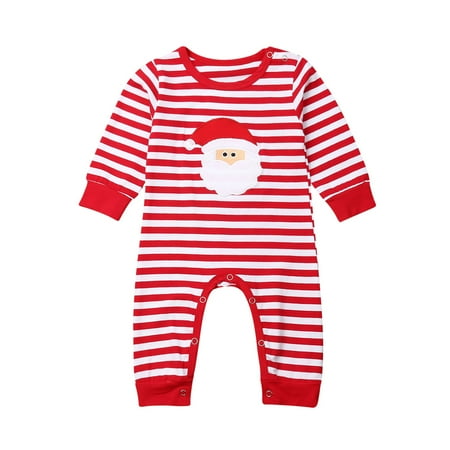 

Caitzr Baby s One-piece Stripe Romper Long Sleeve Snap Button Crotch Christmas Jumpsuit