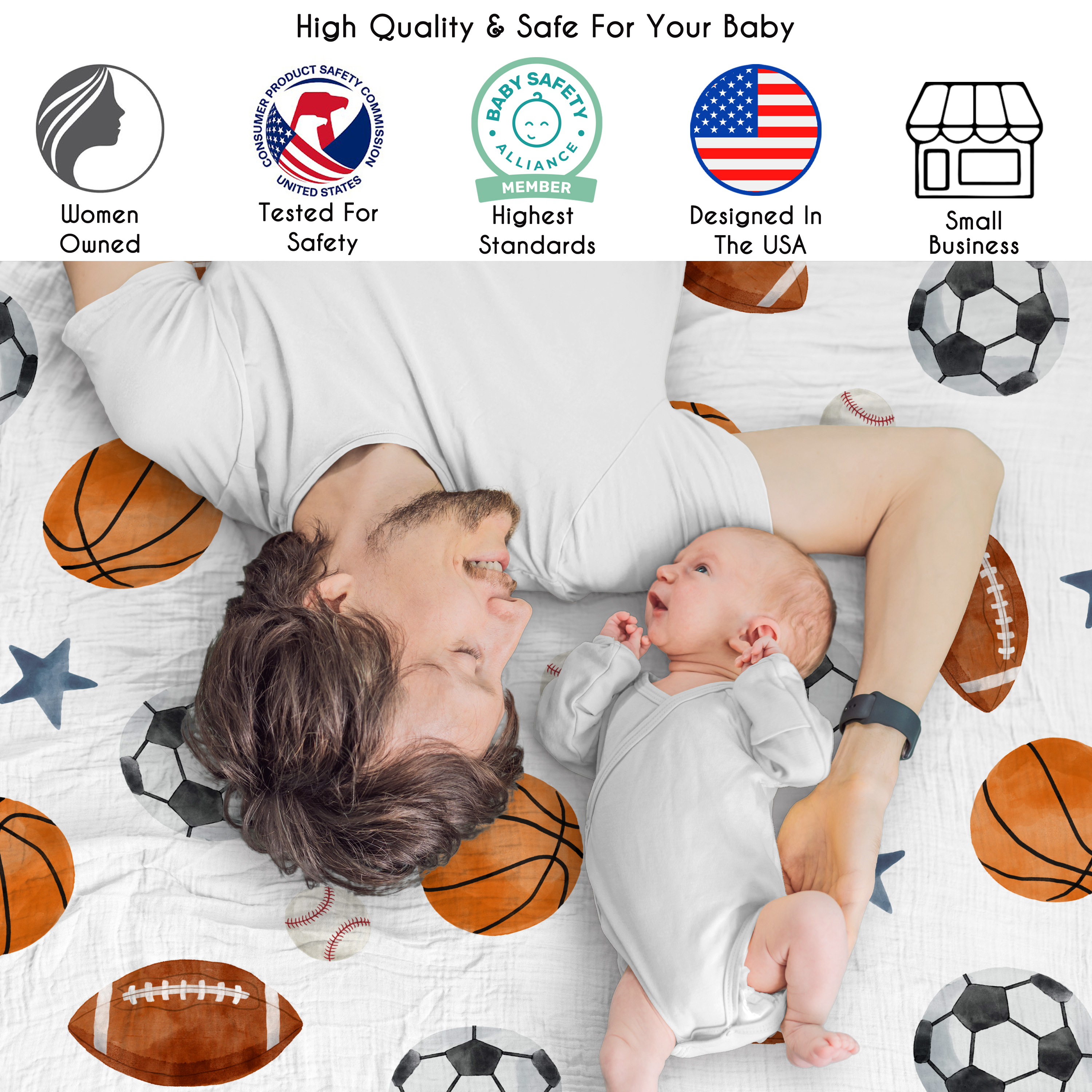 Sweet Jojo Designs Watercolor Sports Theme Boy 2 Pack 100% Cotton Muslin Baby Swaddle Receiving Blankets