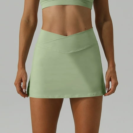 Ladies Sports Bra Sexy Hanging Neck High Support Impact Yoga Underwear Running Fitness Gym Push Up Workout Bra Padded Bralette (green skirt L bra86-92cm)