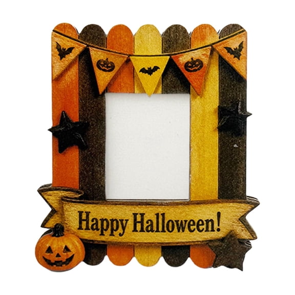 Halloween Wooden Photo Frame, Cute & Spooky Ghost Pumpkin Fence Scalloped Picture Frame for Halloween Table Wall Decor