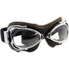 Nannini StreetFighter Gray Lens Anti-Fog Motorcycle Goggles, Lucid Chrome/Black Leather with Orange Stitching
