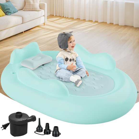 Colchón Inflable Abdtech para Niños, Cama de Viaje Ovalada Verde de 152x109x30 cm
