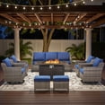thumbnail image 2 of Bellefurn 8 Pieces Patio Furniture Sets with Fire Pit Table,All-Weather Wicker High Back Swivel Chairs,Couch,Ottoman and Side Table,Outdoor Patio Conversation Sets for Porch Deck Backyard, 2 of 14