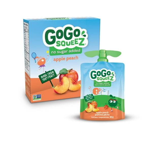GoGo squeeZ Fruit Sauce, Apple Peach, No Sugar Added. 90g per pouch, 4 Pouches