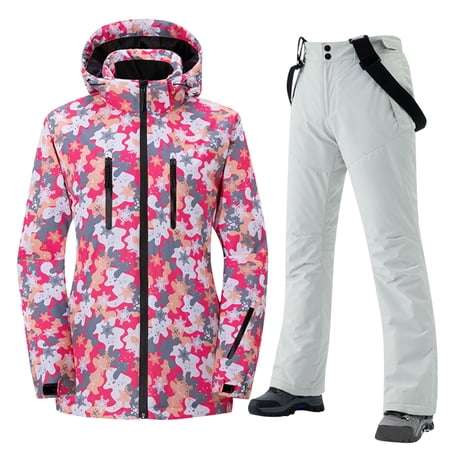 Haivin Unisex Printed Ski Suit Set Windproof and Waterproof Thickened and Insulated Long Sleeve with Hood for Skiing Snowboarding and Winter Outdoor Activities