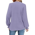 thumbnail image 1 of Top de manga larga con cuello en V y ribete de encaje para mujer - Blusa con detalle de ojales, poliéster/spandex, informal/playa - Tallas S-XXL, 1 of 6