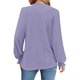 thumbnail image 1 of Top de manga larga con cuello en V y ribete de encaje para mujer - Blusa con detalle de ojales, poliéster/spandex, informal/playa - Tallas S-XXL, 1 of 6