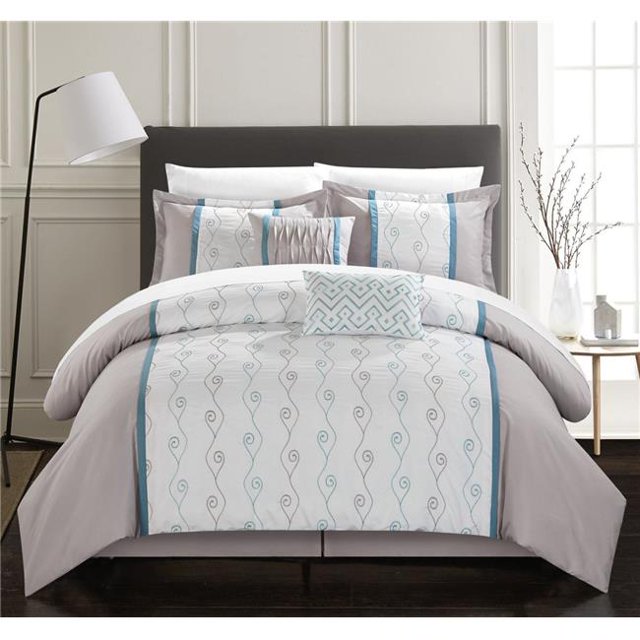 Chic Home CS8031-BIB-US Cassian 10 Piece Comforter Set Color Block Embroidered Bed In A Bag Bedding, Grey - King