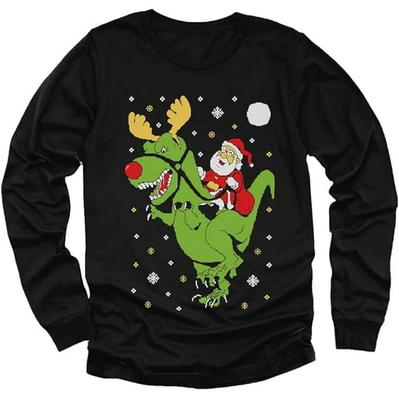 Tstars Toddler Boys Unisex Ugly Christmas T Rex Santa Ride Graphic T-Shirt