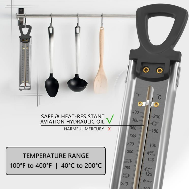 Candy Thermometer with Pot Clip - Frying Oil Thermometers Deep Fryer Thermometer for Cooking Temp 8.8” Long Probe Upgrade, Stainless Steel Analog