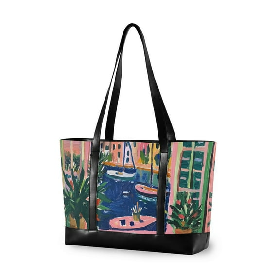 FORMRS Canvas Laptop Tote Bag for Women with 15.6" Computer Compartments Shoulder Handbag, Green Window