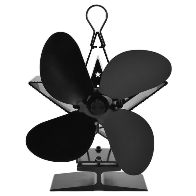 Ventilador de chimenea de 4 aspas con módulo termoeléctrico, aleación de zinc, alimentado por calor, funcionamiento silencioso, color negro