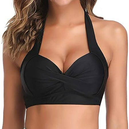 WMTBSRSW Clearance Women s Twist Front Bikini Top Only Pok Dot Print Striped Halter Push Up Lace Up Swimsuit Tops Bra Padded Bathing Suit Tops No Bottom 2025 Trendy Crop Tops