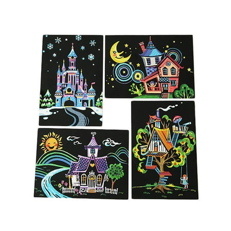 Art Stick - 4pcs 20x14cm Magic Scratch Art Painting Paper With Drawing Stick Kids Toy