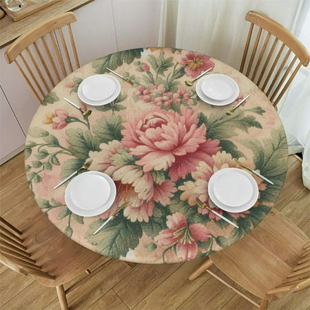 

SHERONV Flowers Leaves Vintage Round Table Cover Stain Resistant Washable Indoor Outdoor Tablecloth Kitchen Dining Wedding Parties 100% Polyester Fiber 42-46