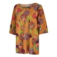 thumbnail image 4 of SMihono Hauts pour Femmes Été Décontracté Mode Coton Lin Manches Courtes Imprimé T-Shirt Oversize pour Femmes, 4 of 9