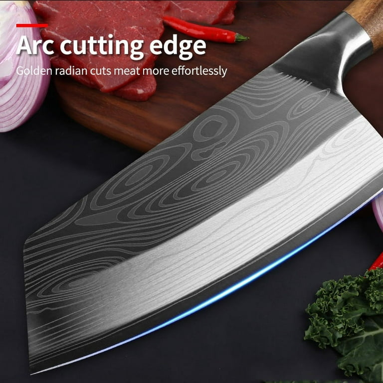 HEZHEN Chinese Chef Knife 6.8 Inch- Meat Cleaver, Chinese Cleaver  Knife,Vegtable Cleaver，Cut Meat knife,Premium Damascus Powder Steel-Natural  Rosewood