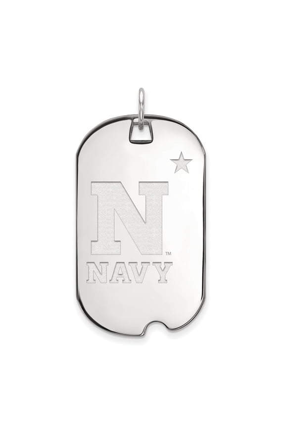 925 Sterling Silver Rh-plated LogoArt Navy Large Dog Tag; for Adults and Teens; for Women and Men