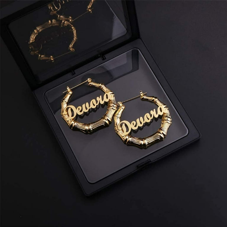Gold plated shop bamboo name earrings