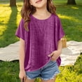 thumbnail image 5 of Bainana Loose Fit Summer Tshirt For Girls Solid Color Short Sleeve Crew Neck Tops Breathable Casual Little Girls Youth Kids School Holiday Dailywear Purple Size 15-16 Years, 5 of 7