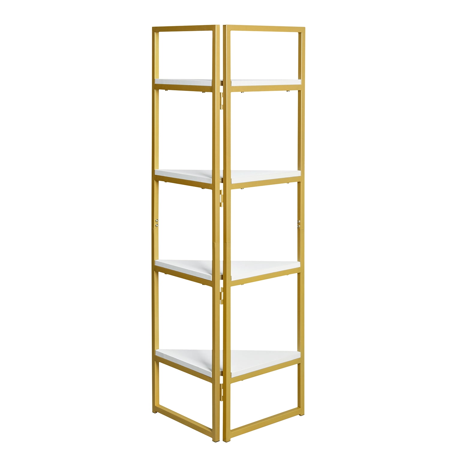 4 Tier Corner Display Shelf Multifunctional Shelving Unit, Industrial High Corner Shelf Bookcase for Home Office, Gold 4 Tier Corner Display Shelf Multifunctional Shelving Unit, Industrial High Corner Shelf Bookcase for Home Office, Gold