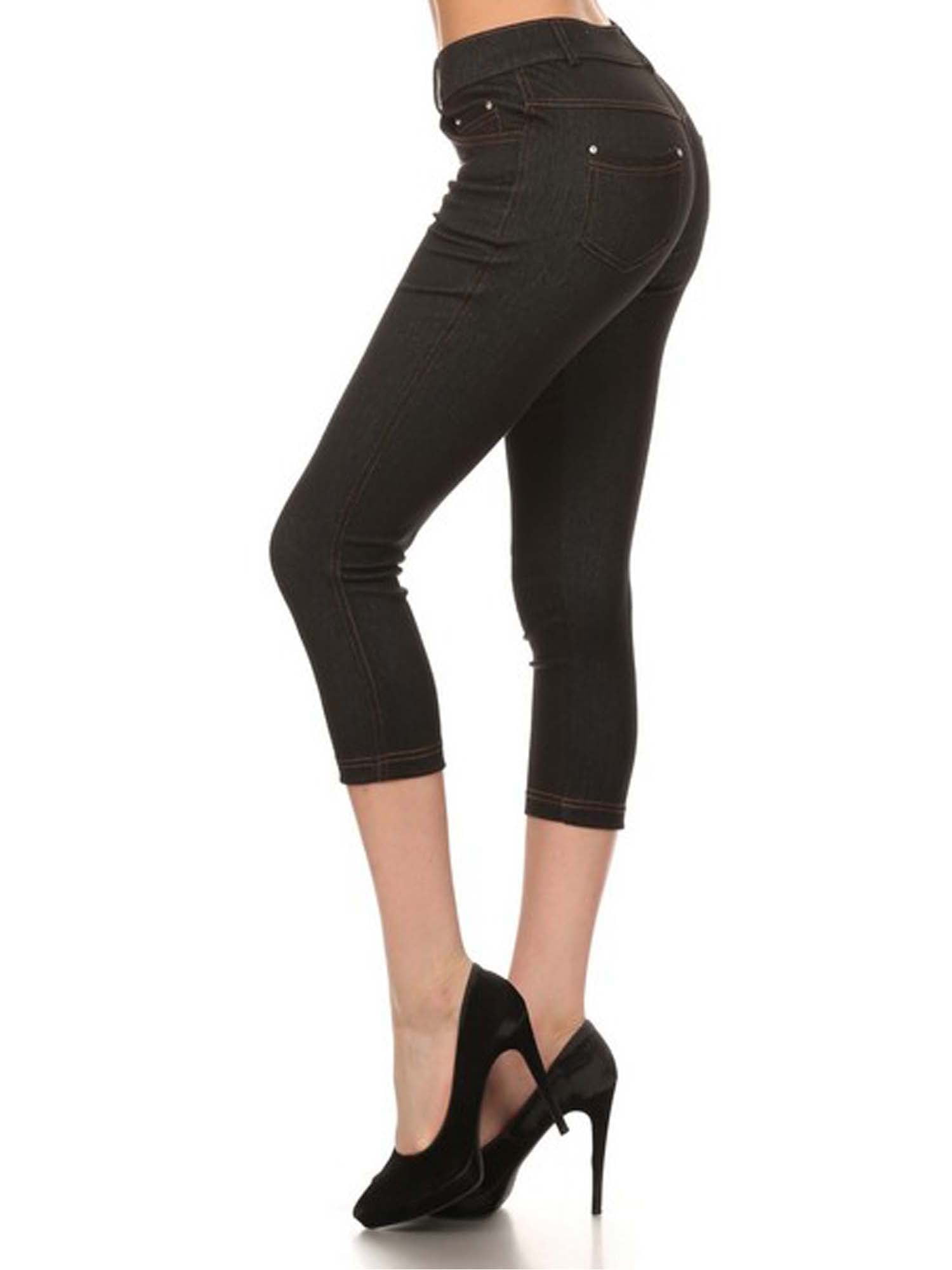 Women Standard Capri Jeans Look Jeggings Soft Skinny Stretch Pants ...