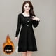 thumbnail image 4 of Vestido de estilo coreano de otoño e invierno de longitud media con encaje de diamantes de imitación que adelgaza la cintura falda ancha de fondo para madre, 4 of 5