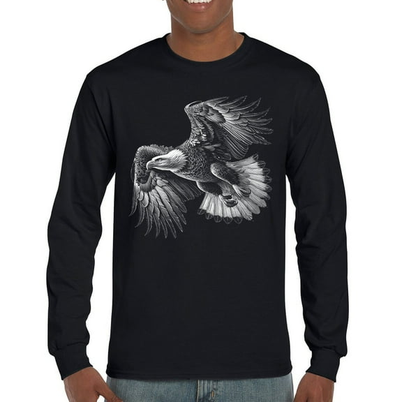 Flying Eagle Portrait Long Sleeve T-shirt Soaring Patriotic Symbol of Freedom American Bird Wings Wildlife Nature