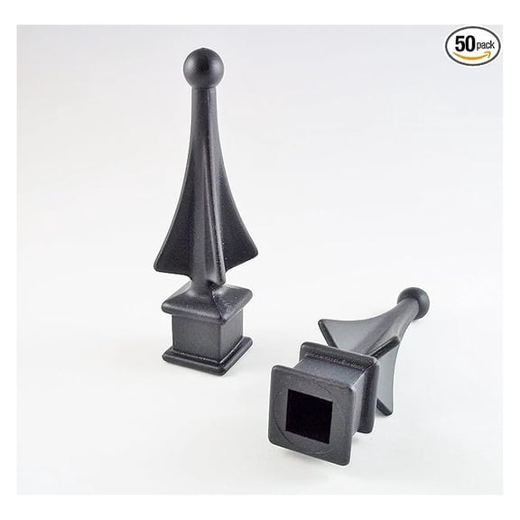 50 Each for 1/2” Black Plastic Finial Tops for Iron Picket Fence 4-Sided Spire – #1-30