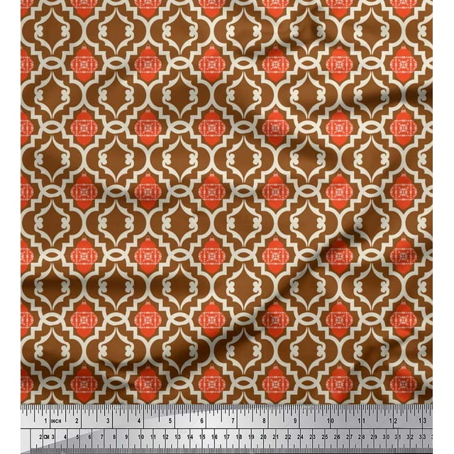 Soimoi Poly Georgette Fabric Ornament & Quatrefoil Damask Fabric Prints By Yard 52 Inch Wide