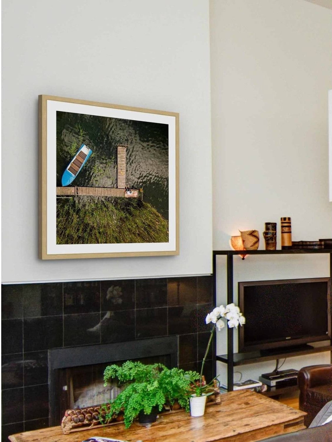 Marmont Hill "Blue Boat" Framed Art Print, 12.0" x 1.5"