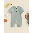 thumbnail image 5 of Caoirhny Newborn Baby Short Sleeve Romper Knit Ribbed Solid Color Cotton Jumpsuits One Piece O-Neck Button Pajamas Playsuit, 5 of 8