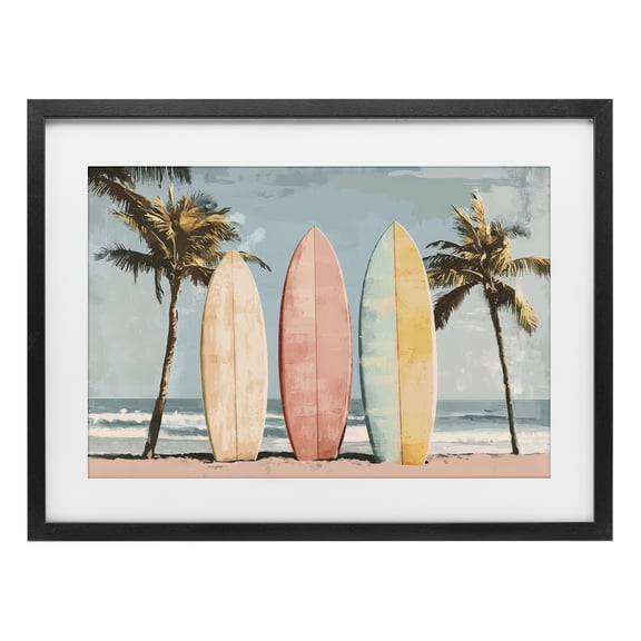 Stupell Industries Tropical Paradise Surfboard Trio Black Framed Print Under Glass, 20 x 14, by Petals Prints Design
