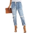thumbnail image 1 of Joggeur en Denim Bleu Ciel pour Femmes, Rond, avec Poches, Usé, 1 of 10