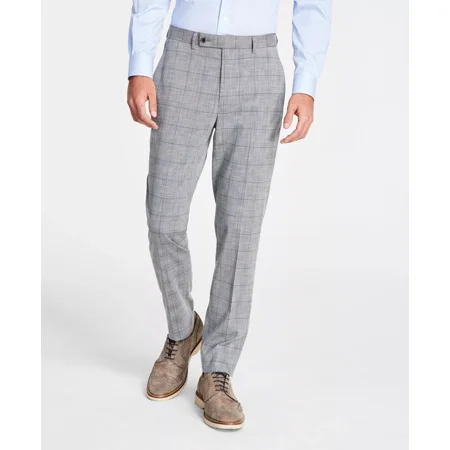 Ben Sherman Men's Skinny-Fit Stretch Suit Pants, Grey/blue Plaid, 30x32