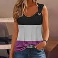 thumbnail image 3 of Tank Tops for Women Splicing Color Summer Fashionable Casual Sleeveless Printed Camisole Metal Round Neck Top Blouse, 3 of 5