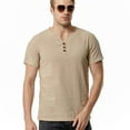 thumbnail image 3 of SWSMCLT Men's Cotton Henley Shirt Soft Short Sleeve Linen Henley Cool Tee Tshirt Basic V Notch Neck Fashion Summer Slim Fit Comfy Khaki XX-Large, 3 of 4