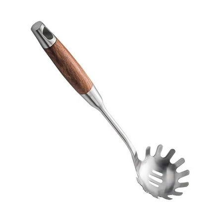 

Pasta Server Spoon with Wooden Handle Durable Food Grade Stainless Steel Heat Resistant Kitchen Noodles Server