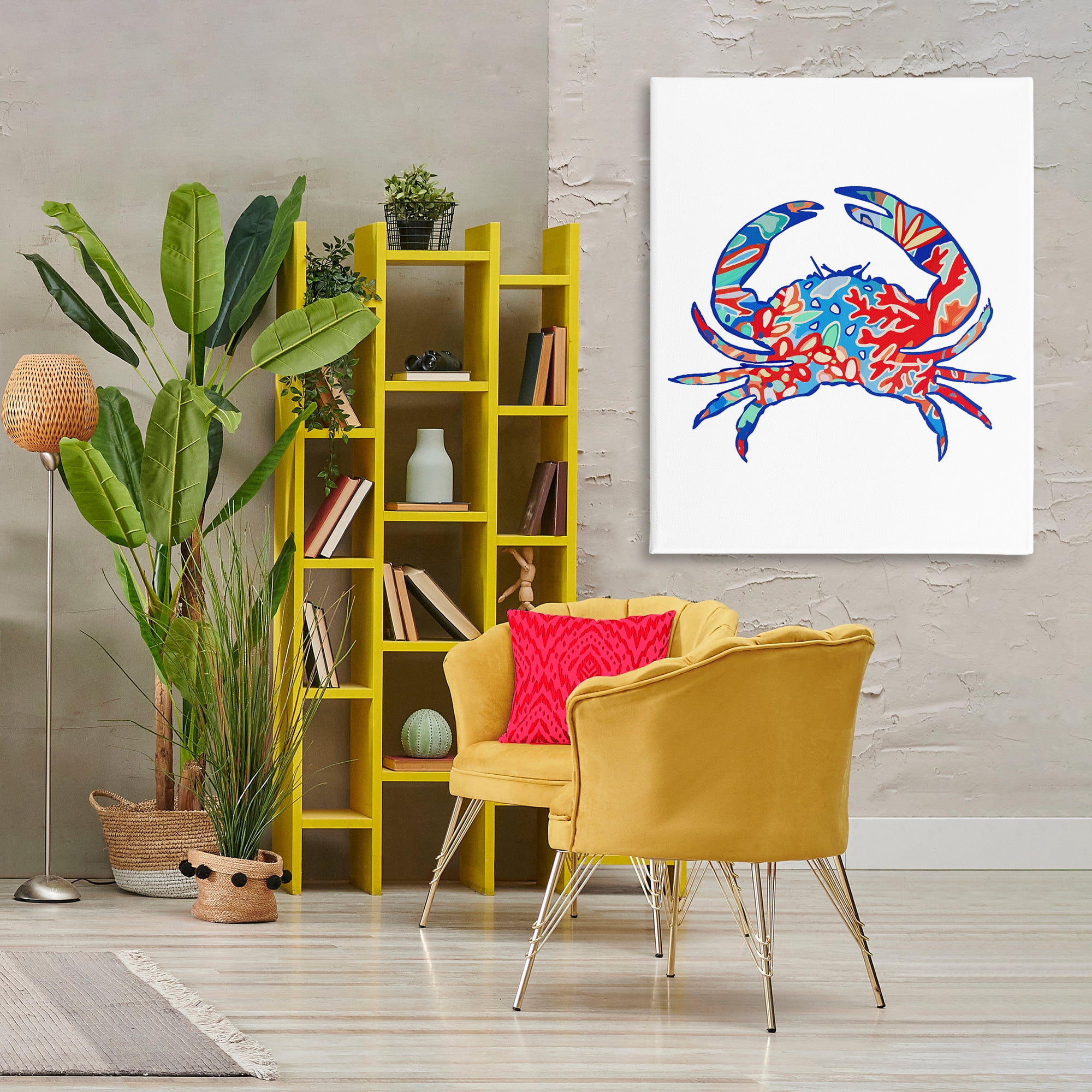 Stupell Industries Coral Patterned Crab Animals & Insects Painting Gallery Wrapped Canvas Art Print Wall Art, 36 x 48