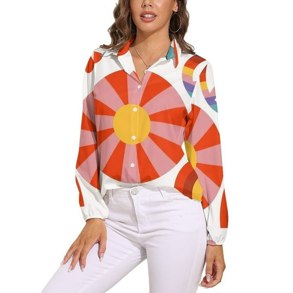 70's Rainbow Long Sleeve Blouse Woman Streetwear Casual Shirts Summer Oversize Woman Streetwear Clothing Birthday Present