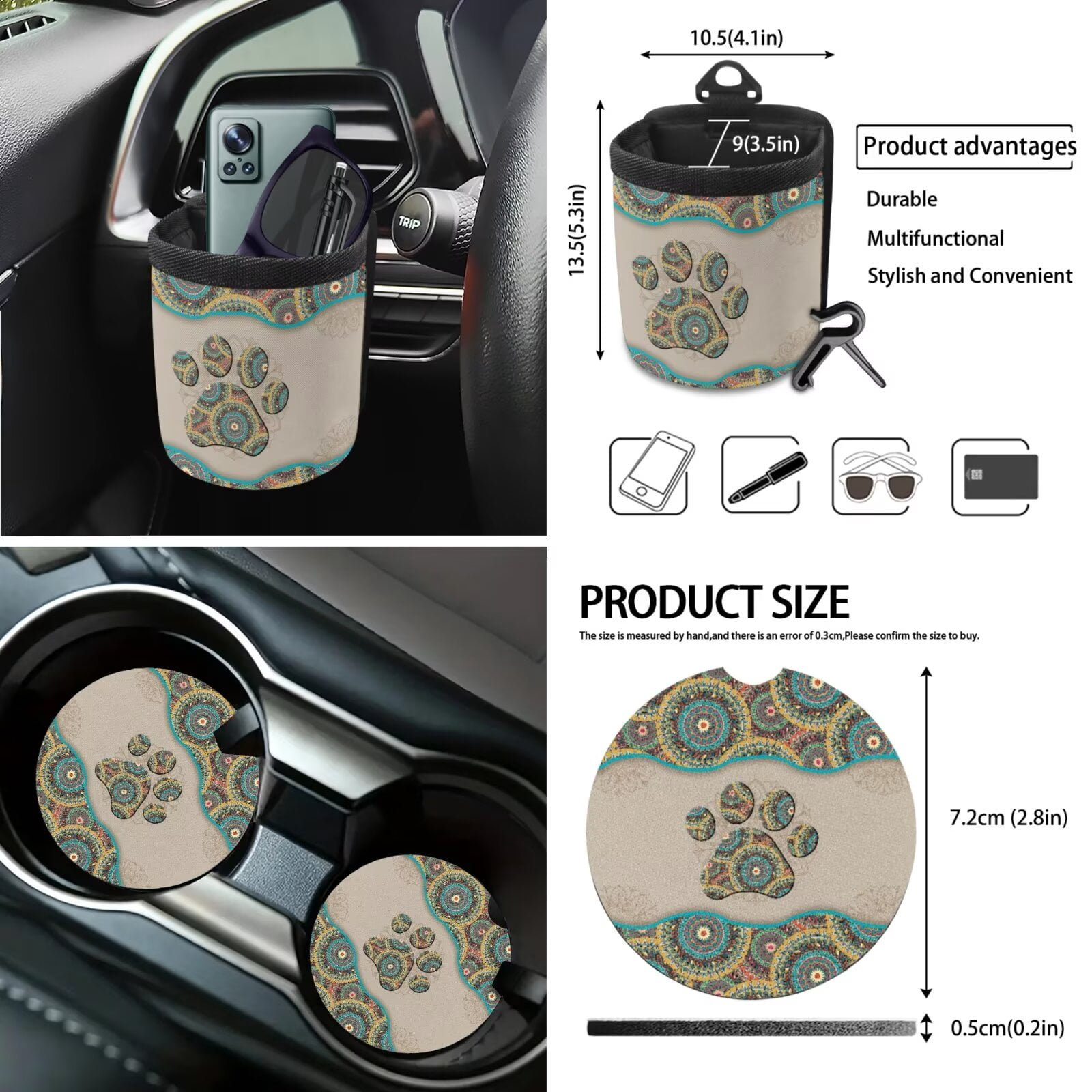 KUIFORTI 12 Pack Car Seat Cover Set Boho Paw Print Front Seat Protector Easy to Install Auto Interior Accessories for SUV Vehicle Sedan Truck Gifts for Friends
