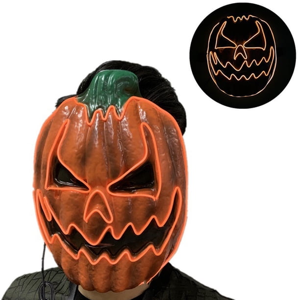 Fiudx Máscara de Calabaza Led, Diseño de Luz El Brillante, Material de Pvc Seguro, Divertida para Fiestas de Halloween, Accesorio de Disfraz Único, Unisex, Apta para Adultos, Tamaño 27 X 21 Cm